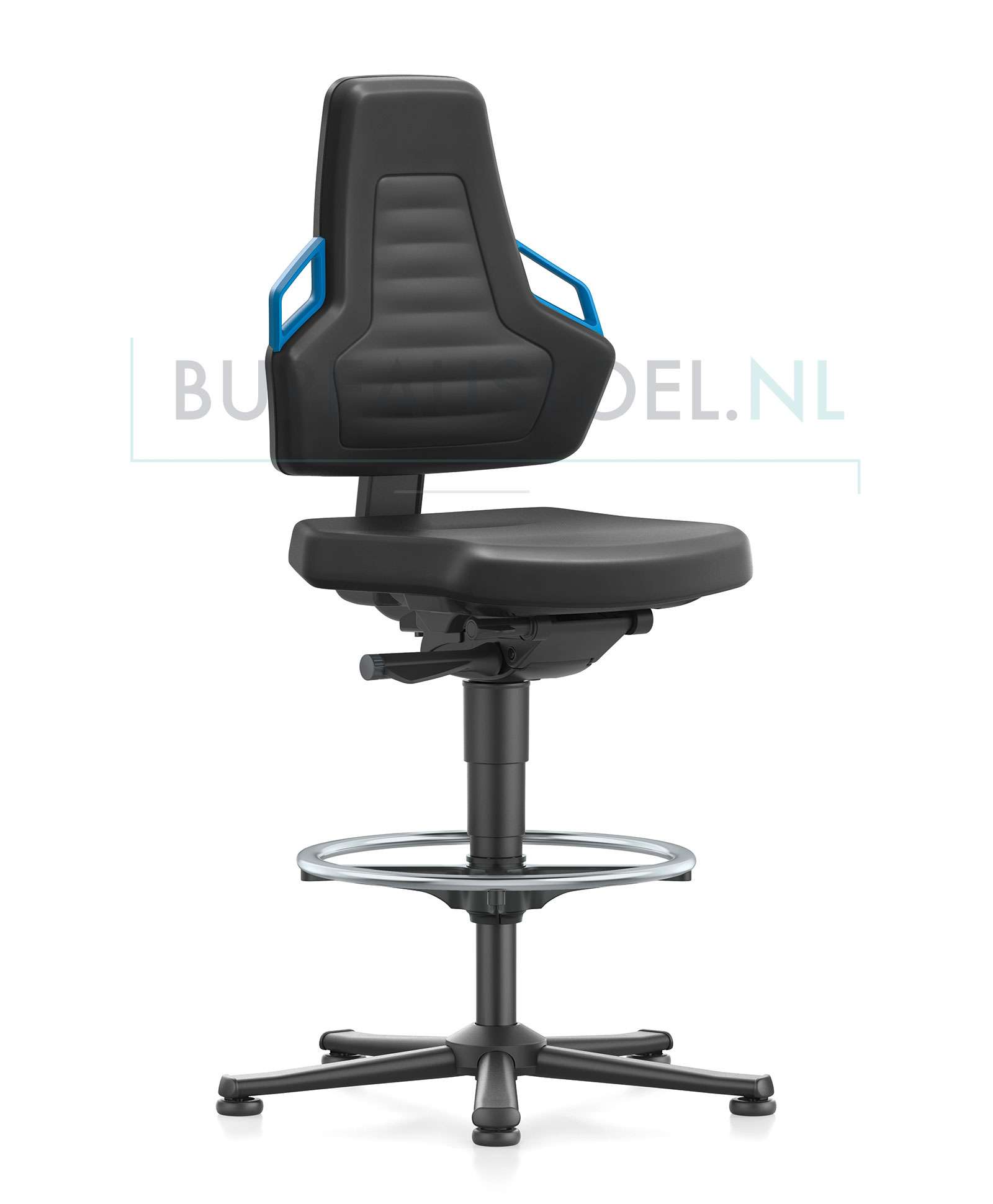 industriestoel-bimos-nexxit-9031-blauwe-handgrepen-zijwaarts-voor-aanzicht | www.bureaustoel.nl
