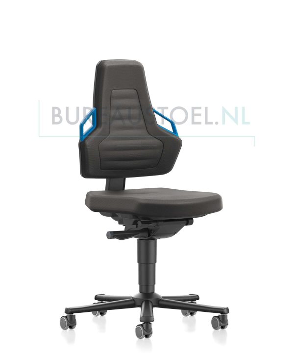 werkstoel-bimos-nexxit-9033-blauwe-handgrepen-zijwaarts-voor-aanzicht | www.bureaustoel.nl