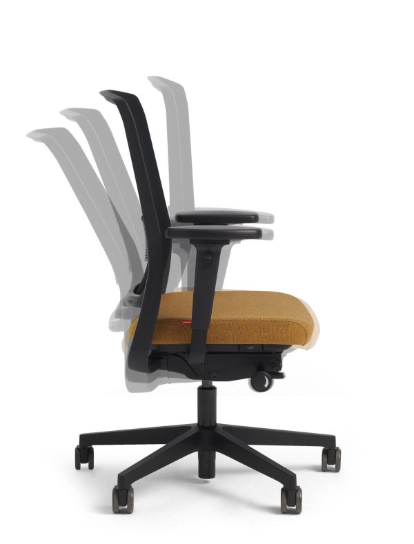 Gispen bureaustoel Zinn 2.0 NPR Autofit YS072 geel Zwart voetkruis Synchroon mechanisme | www.bureaustoel.nl