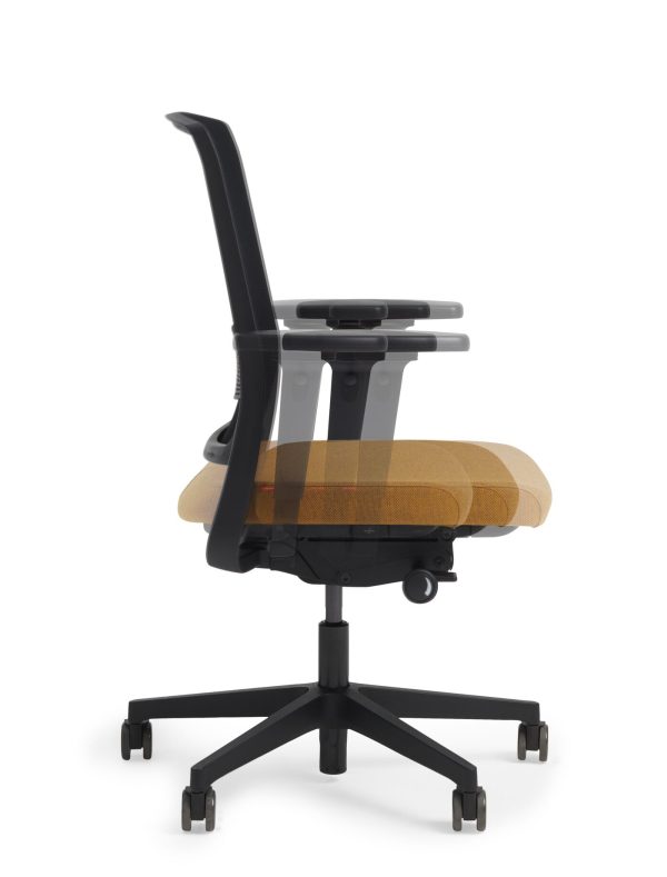 Gispen bureaustoel Zinn 2.0 NPR Autofit YS072 geel Zwart voetkruis Zitdiepteverstelling | www.bureaustoel.nl